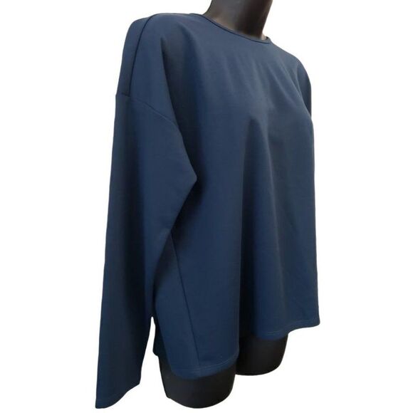 Eileen Fisher Oversized Blouse‎ Top Women's SMALL Blue Crewneck Long-Sleeve NEW - Picture 2 of 13